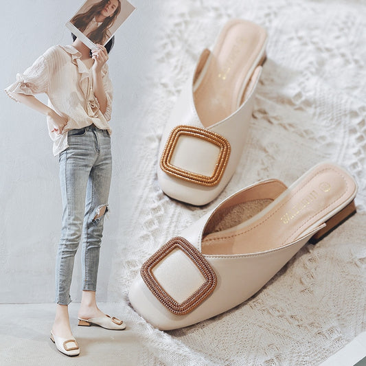 Designer Women Pumps Slippers Slip on Mules Low Heel Casual Shoes British Wooden Block Heels Summer Pumps Footwear - LiveTrendsX