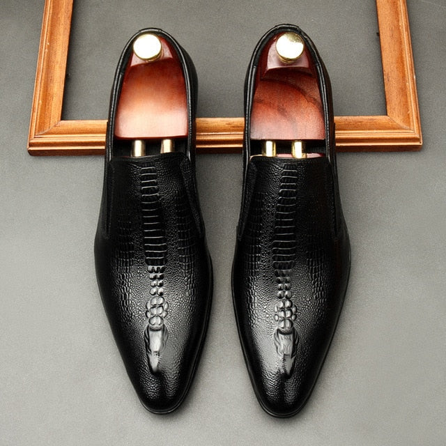 Handmade Mens Wedding Oxford Shoes Black Khaki Genuine Leather Brogue Men's Dress Shoes Slip On Business Formal Shoes For Men - LiveTrendsX