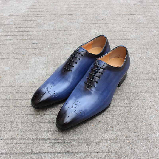 Daniel Shoes Italian Mens Dress Shoes Genuine Leather Blue Purple Oxfords Men Wedding Shoes Party Whole Cut Formal Shoes for Men - LiveTrendsX