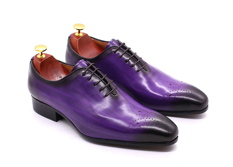 Daniel Shoes Italian Mens Dress Shoes Genuine Leather Blue Purple Oxfords Men Wedding Shoes Party Whole Cut Formal Shoes for Men - LiveTrendsX