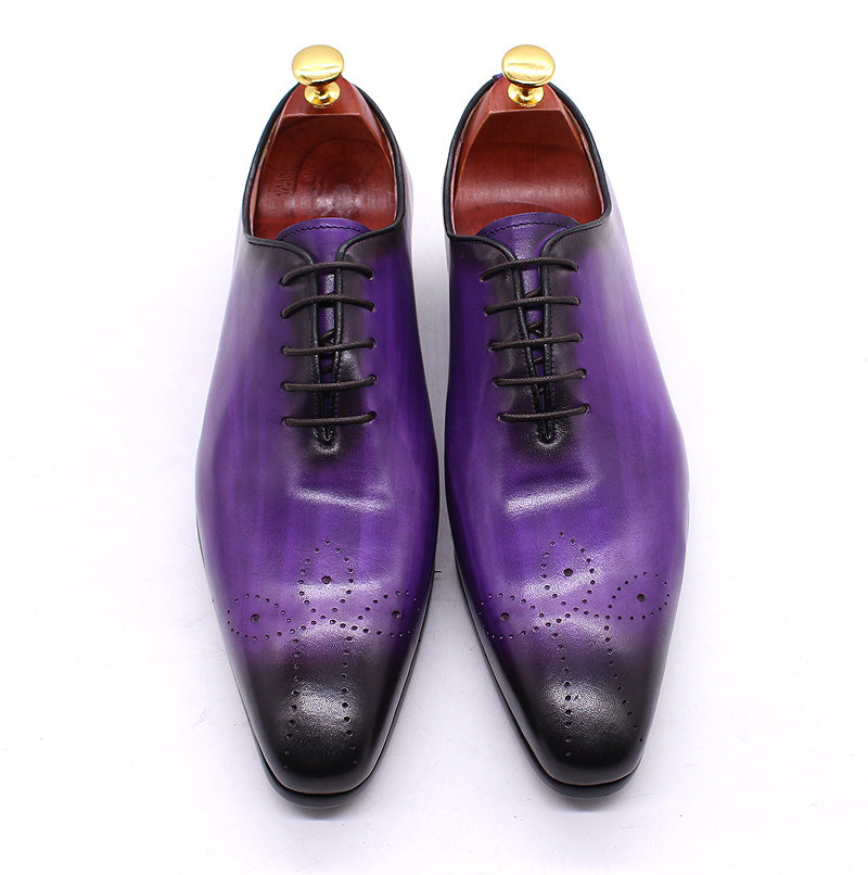 Daniel Shoes Italian Mens Dress Shoes Genuine Leather Blue Purple Oxfords Men Wedding Shoes Party Whole Cut Formal Shoes for Men - LiveTrendsX
