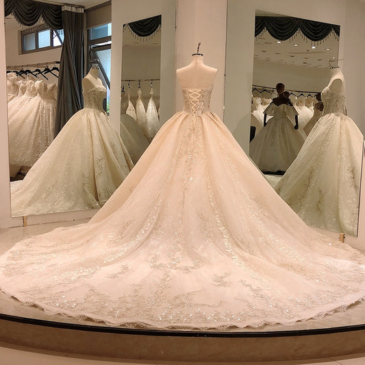 ball gown wedding dress strapless 2020 lace beaded corset elegante church femme luxury modest - LiveTrendsX