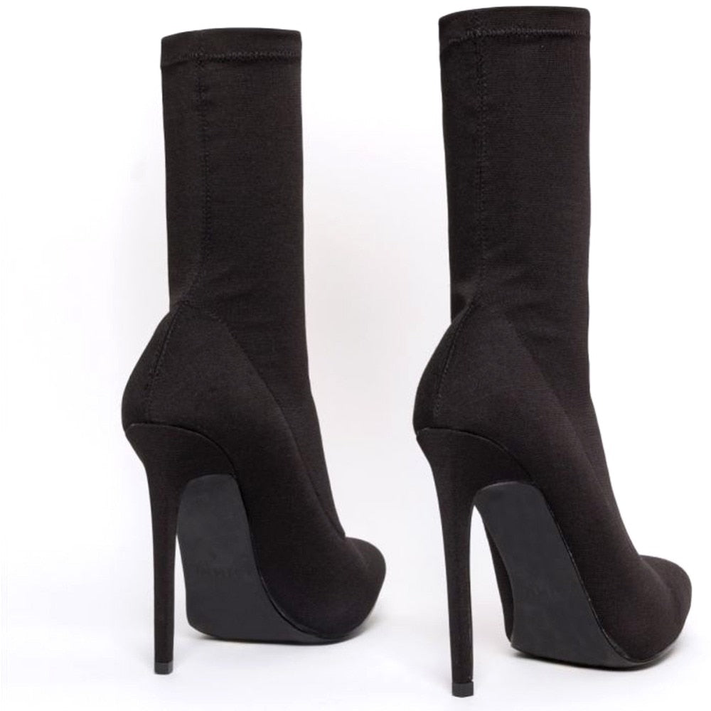 Spring Women Pink Short Boots Pointed Toe Stilettos High Heels