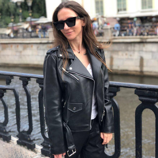 Faux Leather Jacket Ladies Solid