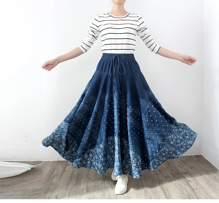 A-line Skirts Women Elastic Waist Denim Jeans