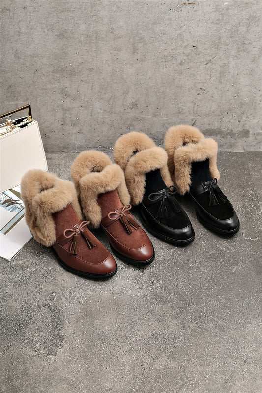 Women Genuine Leather Ankle Boots Butterfly-knot Casual Basic Shoes Woman New Autumn Winter Short Snow Boots - LiveTrendsX