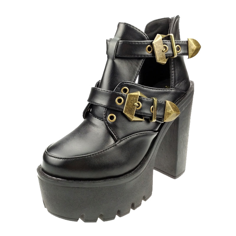 Woman Hollow Out Platform Ankle Boots Shoes Black