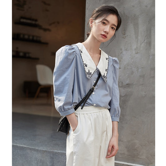 Vintage Puff Sleeve Embroidery Blouse - LiveTrendsX