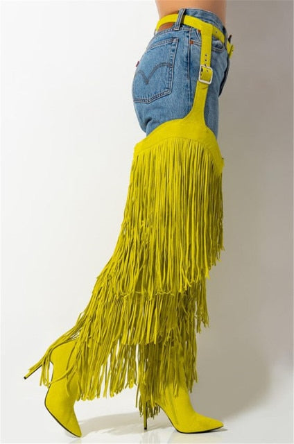 フリンジベルトチャップスオーバーニースネークスキンブーツ