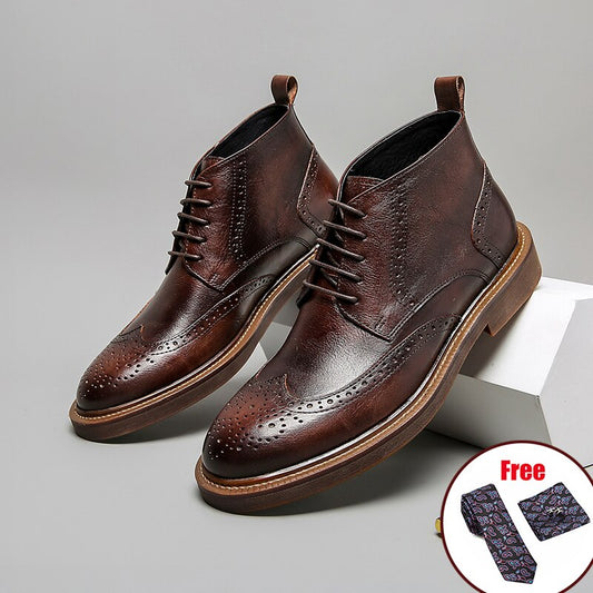 Mens Platform Brogue Casual Ankle Lace Up dress boots