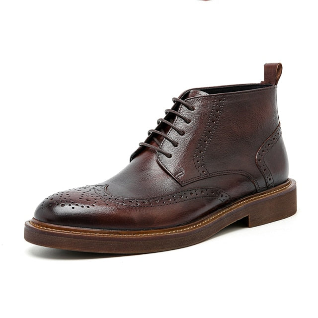 Mens Platform Brogue Casual Ankle Lace Up dress boots