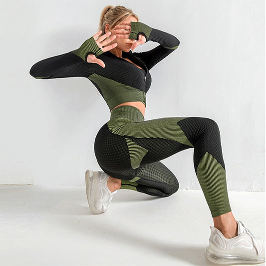 Women Fitness Sport Yoga Suit Seamless Women Yoga Sets Long Sleeve Yoga Clothing Female Sport Gym Suits Wear Running Clothes - LiveTrendsX