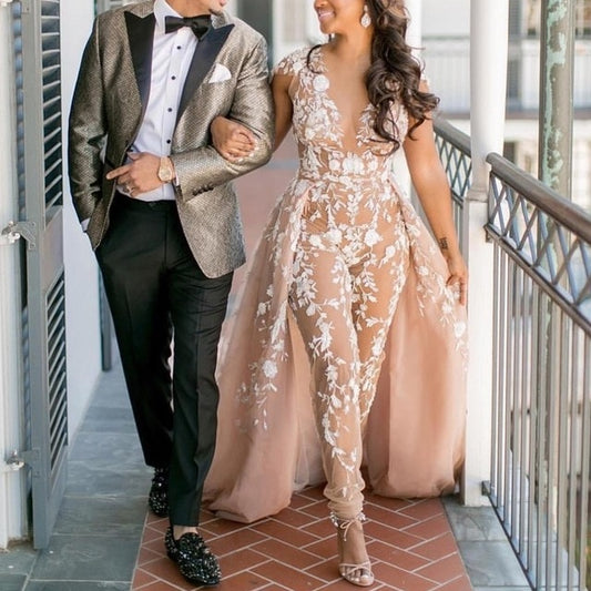 Long Evening Dresses Lace Jumpsuit for Women Prom Illusion Dubai Saudi Arabic Formal Dresses Evening Party Gowns Plus Size - LiveTrendsX