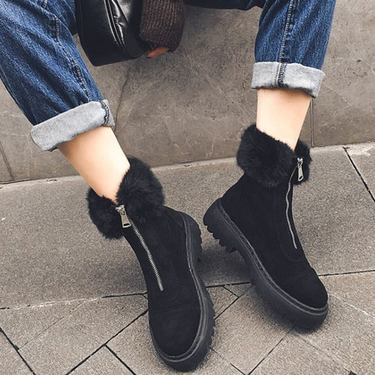 RIZABINA Size 34-43 Women Snow Boots Real Leather Warm Fur High Heel Winter Shoes Woman Plush Fashion Platform Short Boot - LiveTrendsX