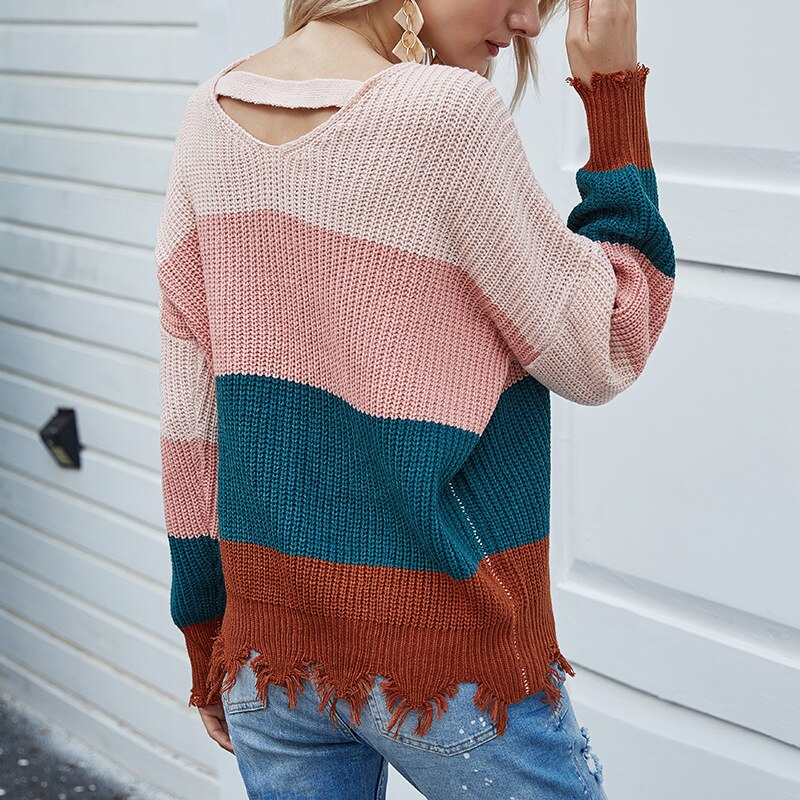 Autumn Winter 2020 Knitted Sweater Women Harajuku Raw High Fashion Patchwork Pullover Sweater Plus Size Pullove Jumper - LiveTrendsX