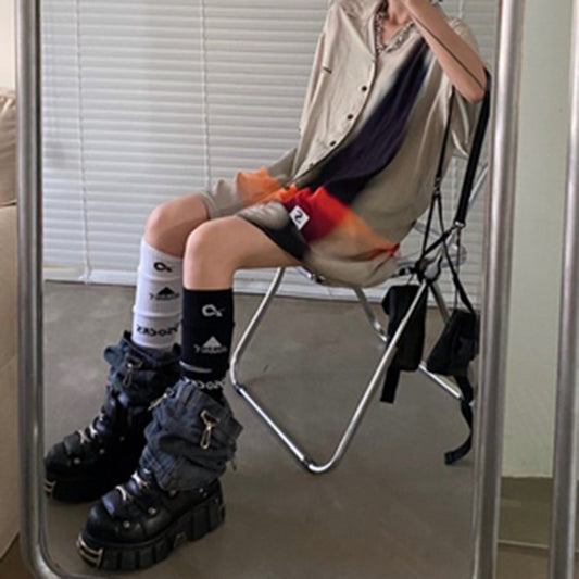 メタルモーターサイクルラウンドトゥチャンキーブーツ