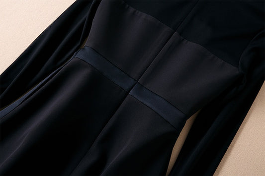 レディース Vネック ヴィンテージ 刺繍 スリム ブラック パーティードレス