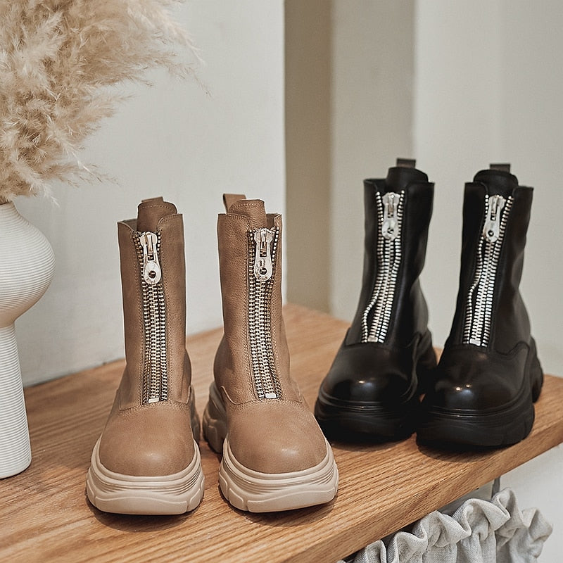 INS HOT レディース アンクルブーツ 牛革アッパーシューズ