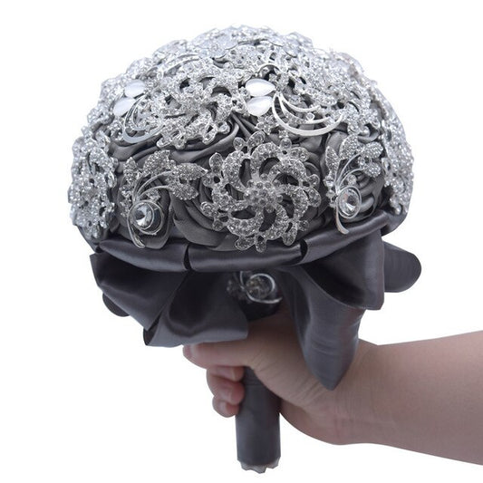 Handmade silver brooch bouquet high-end custom wedding bridal bouquets crystal diamond teardrop Bride 's Bouquet wedding decor - LiveTrendsX