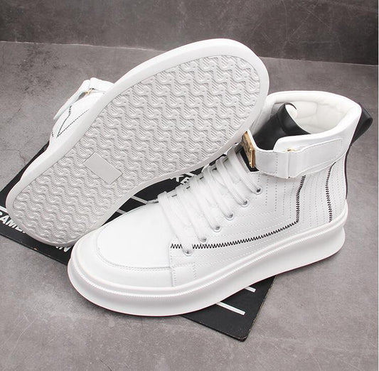 autumn new leather Men casual shoes hip hop sneakers high tops ankle boots men flat board shoes - LiveTrendsX