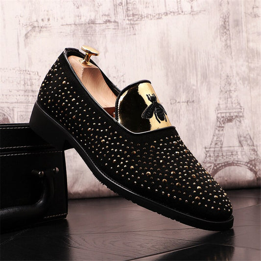 Fashion Trend Slip On Men's Casual Loafers Luxury Rhinestone Lazy Male Wedding Dress Shoes Moccasins - LiveTrendsX