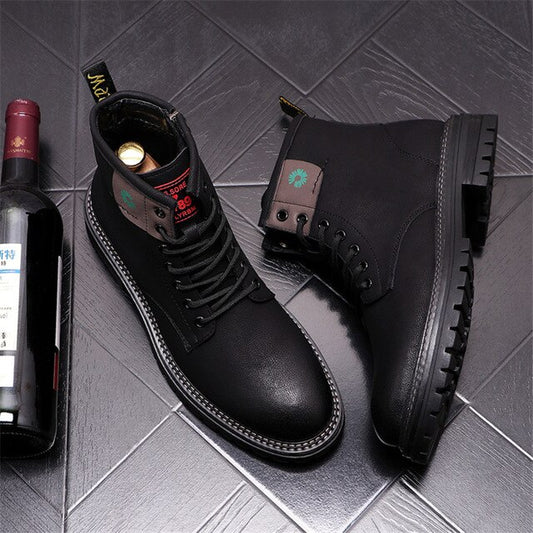 Autumn New Leather Men High Top Shoes Punk Hip Hop Thick Bottom Martin Ankle Boots Chaussure Homme - LiveTrendsX