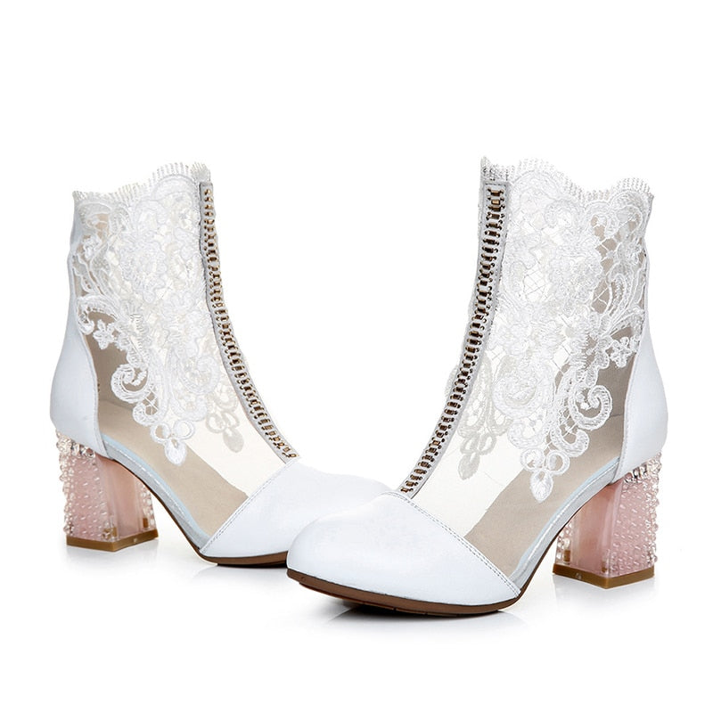 ハイヒール ラウンドトゥ ミッドカーフ レディース ブーツ シューズ プラスサイズ