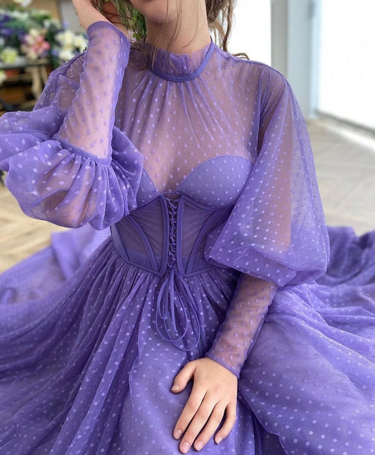 Lilac Lantern Sleeves Evening Dresses Gowns 2021 A-Line Sexy Ankle Length For Women Party Night - LiveTrendsX