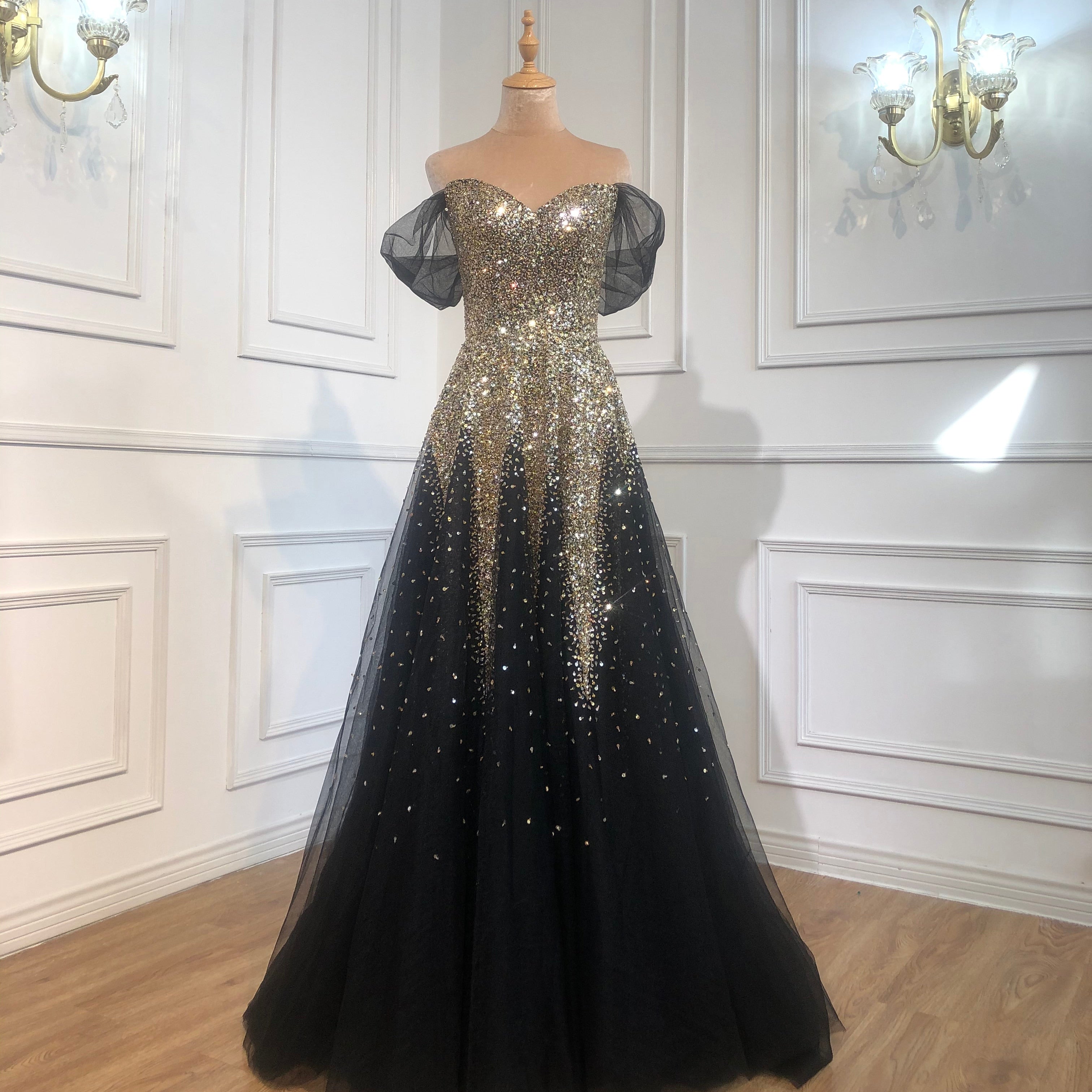 Black Gold A-line Luxury Evening Dresses Gowns LiveTrendsX Black Gold A-line Luxury Evening Dresses Gowns LiveTrendsX