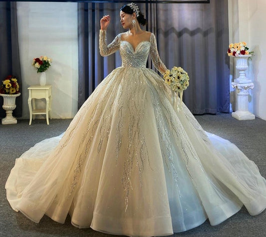 2021 collection shinny beading wedding dress long sleeves - LiveTrendsX