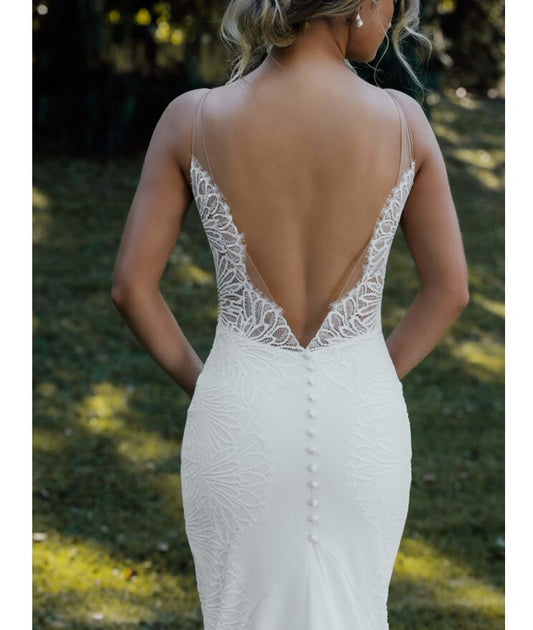 Bohemia Lace Mermaid Wedding Dress 2021 Boho Sexy V Neck Open Back Soft Italian satin Bridal Gowns - LiveTrendsX
