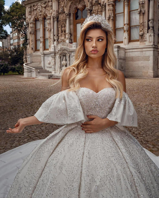 2021 Luxurious Wedding Dresses Crystal Beads Wedding Dresses Vestido De Noiva Mariage Bridal Gown Luxurious Custom Make Dresses - LiveTrendsX