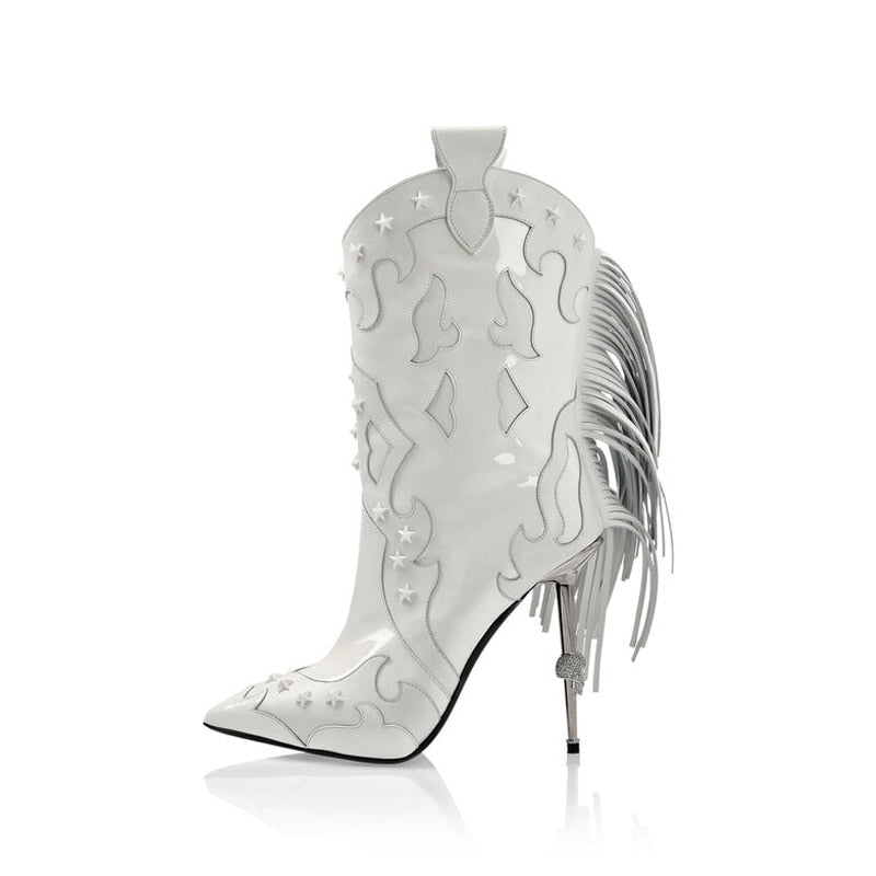 Mid-calf White Tassel Boots Women