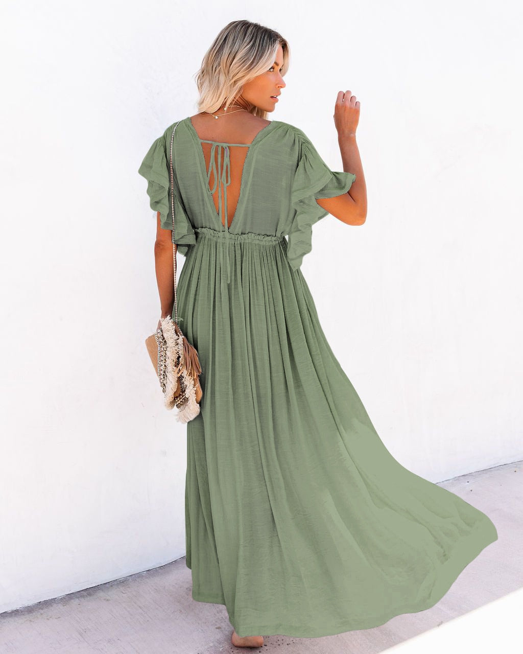 Sexy Deep V Neck Maxi Dress women
