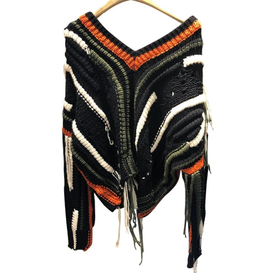 Patchwork Tassel Sweater Women Hit Color High Street Loose Knitted Pullovers