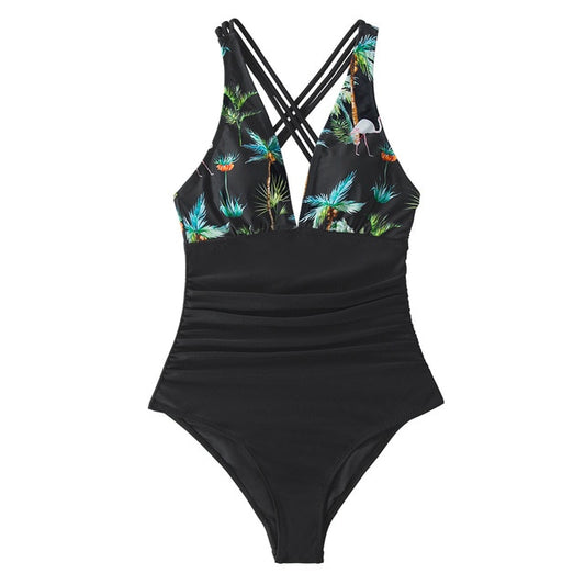 Black Leopard V-neck Swimsuit - LiveTrendsX