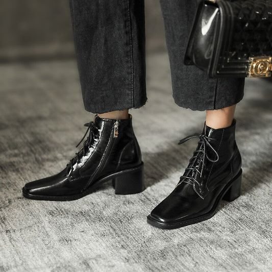 女性用クロスタイアンクルブーツ ジッパーハイヒール