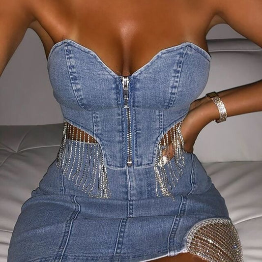 Women denim Pencil Mini Ruched sexy Dresses - LiveTrendsX