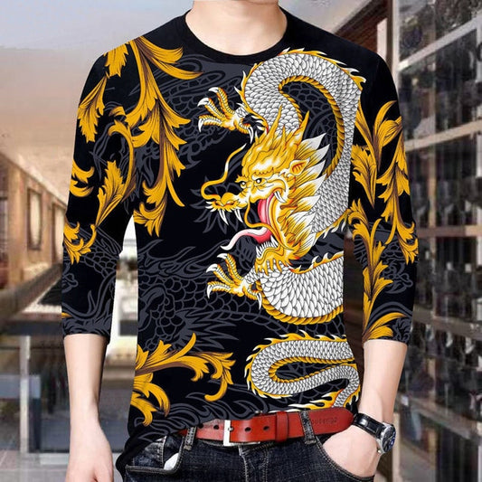 Mens sportswear suit 3d tiger long sleeved casual slim t-shirt