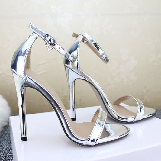 2021 New women's High Heels Sandals Sandals With Buckle Gold Silver Wedding Shoes Large Size 43 female Heels shoes - LiveTrendsX