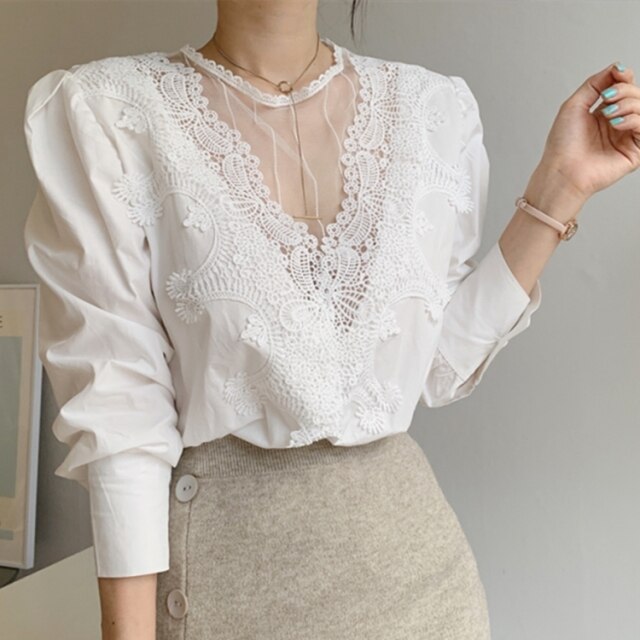 2021 Women's Blouse Lace Puff Sleeve - LiveTrendsX
