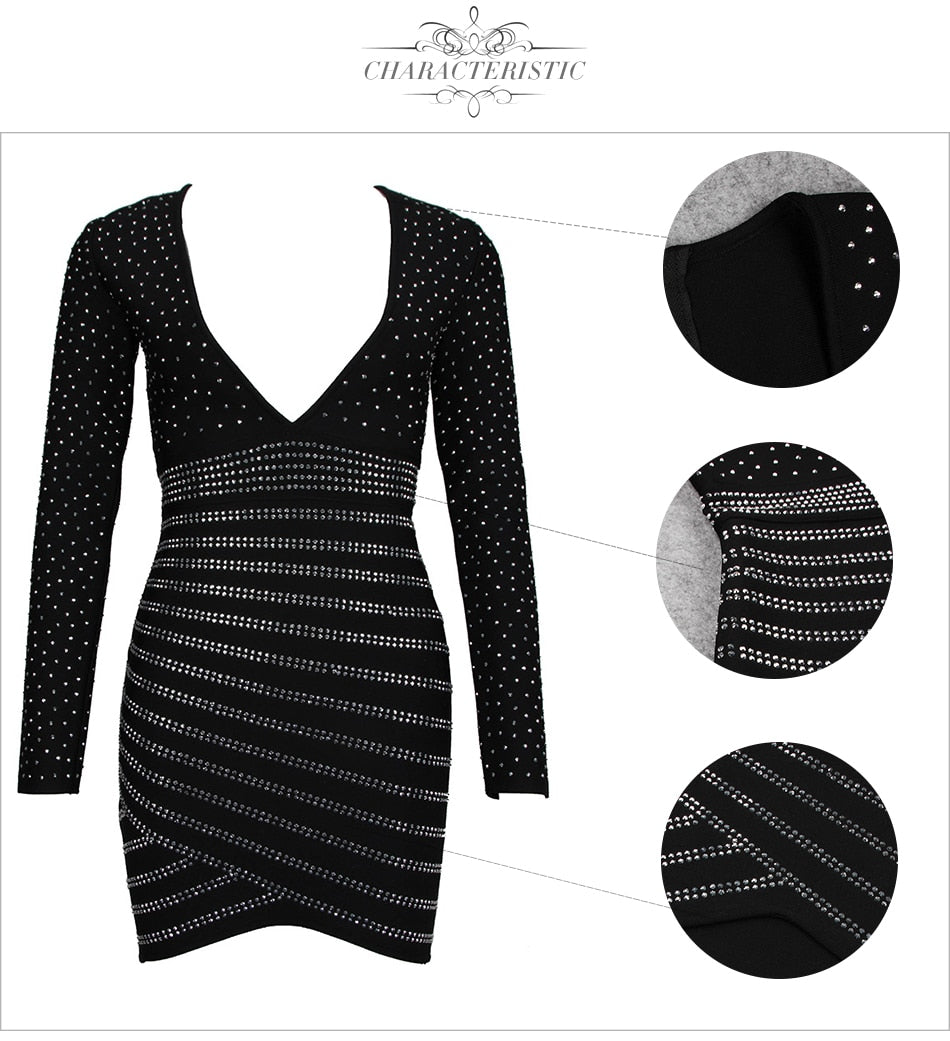 Deep V Neck Mini Bandage Dress Sexy