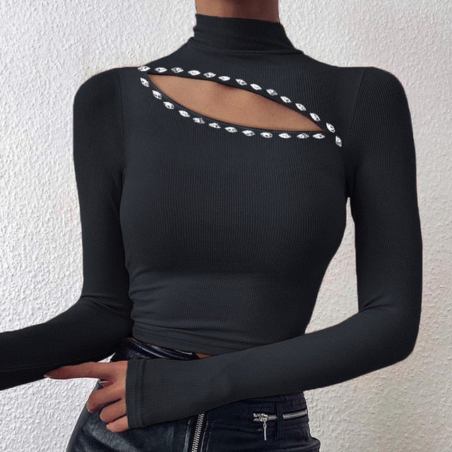 Sexy Off Shoulder Chain Strap Bodycon Blouse - LiveTrendsX