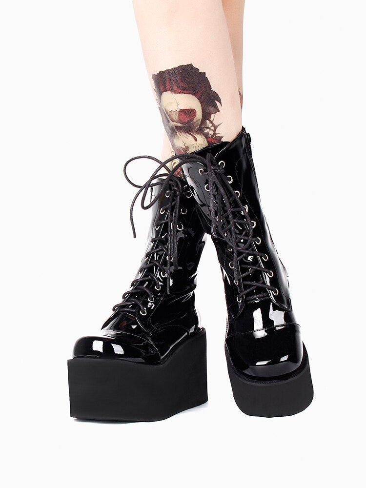 女性用バイクパンククールブーツレディースハイヒールパンプス