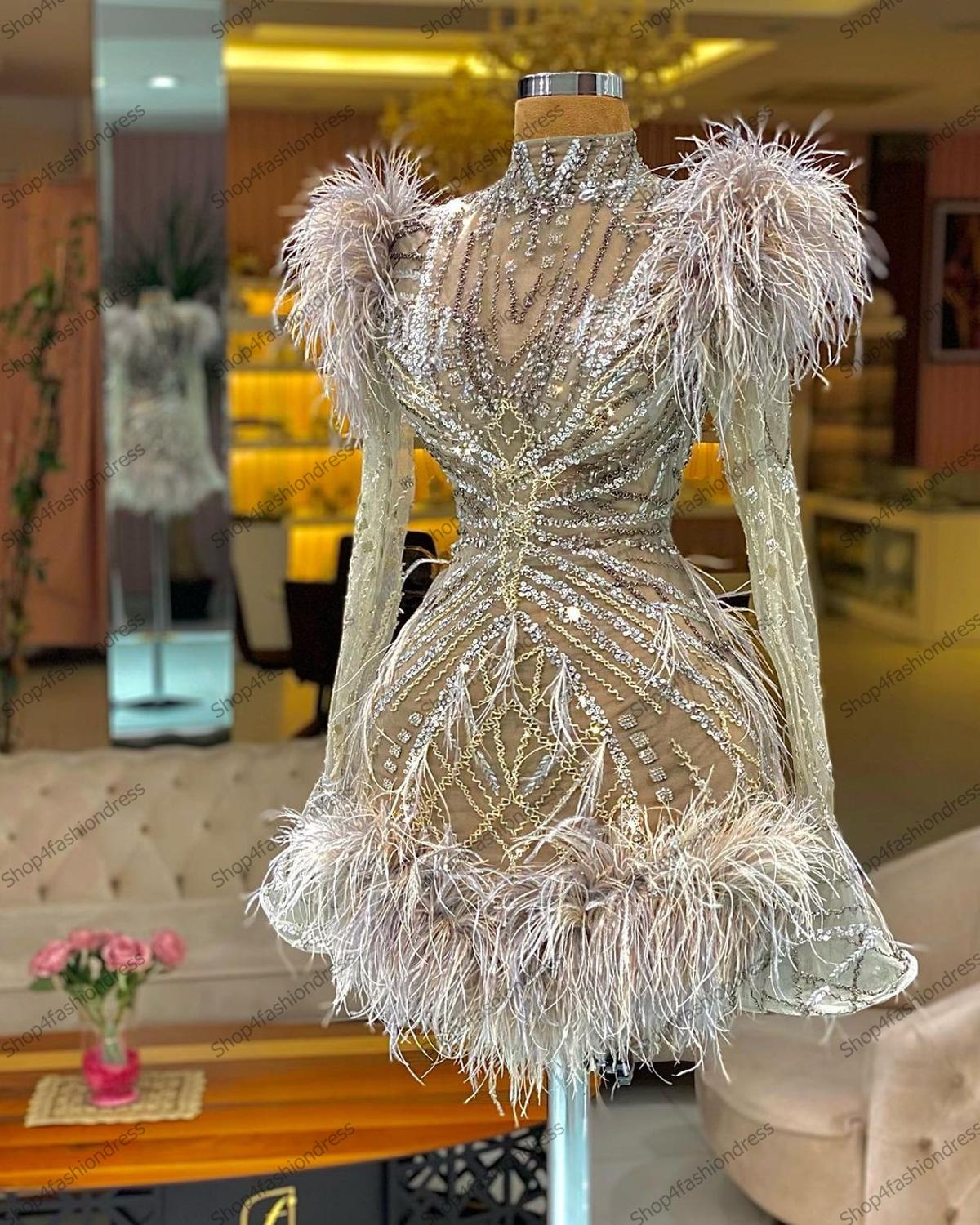 Luxury Beading Feather Short Cocktail Dresses