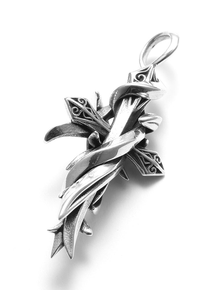 Cross Flower Vine Winding Pendant Male Hip Hop Necklace