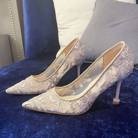 Light Cloud Embroidery High Heels Women Wedding Shoes