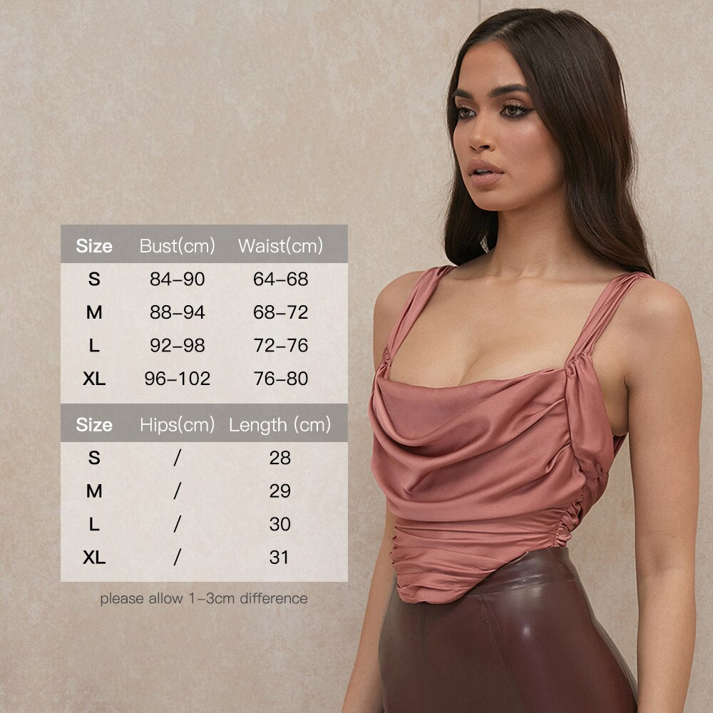 Draped Satin Corset Tops Solid Women Sexy Outfits - LiveTrendsX
