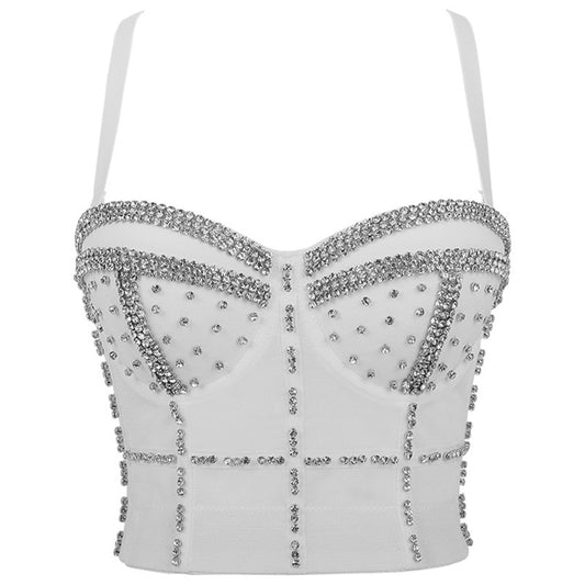 Rhinestone Beads Shine Nightclub Sexy Top