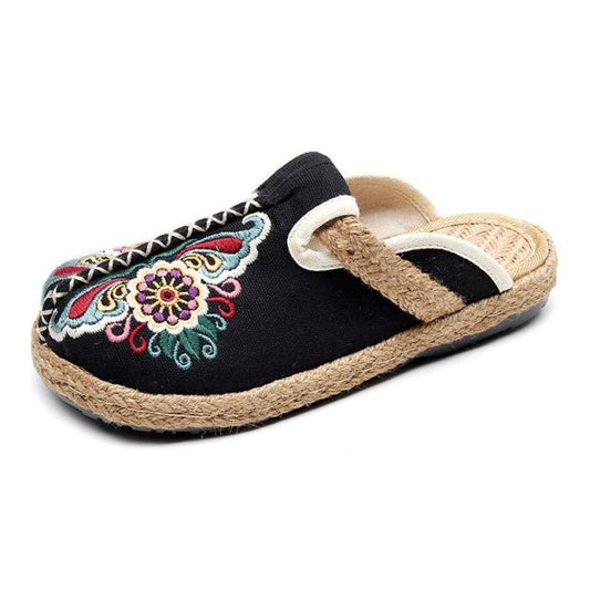 Retro Flower Handmade Ladies Slippers